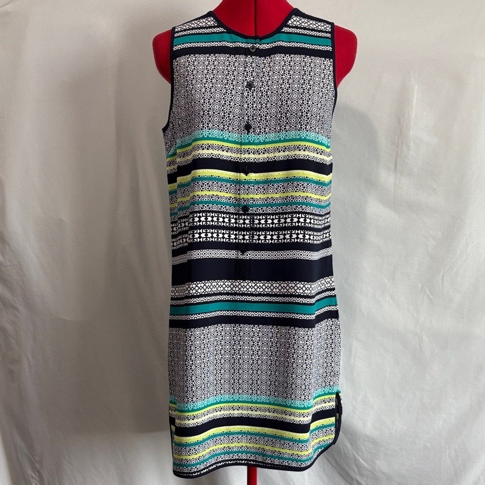Cynthia Rowley Striped Sleeveless Midi Dress - Navy, Green, Yellow SM335